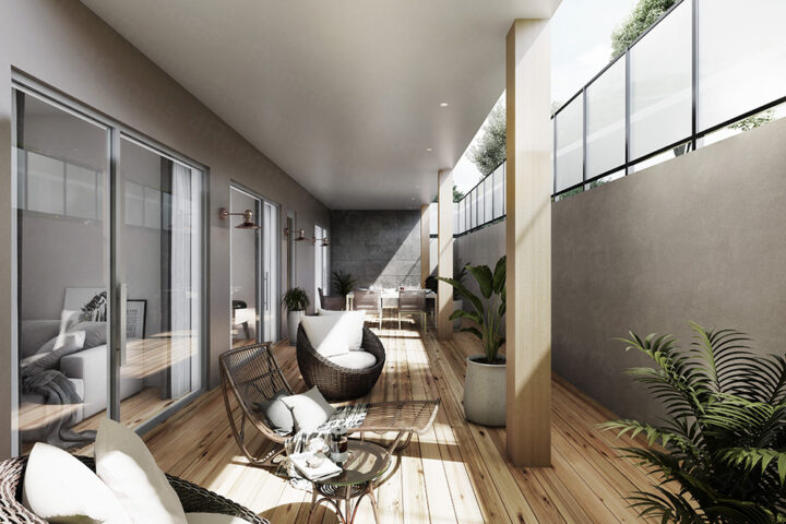 建築3DCGパース_LDK_バルコニーパース