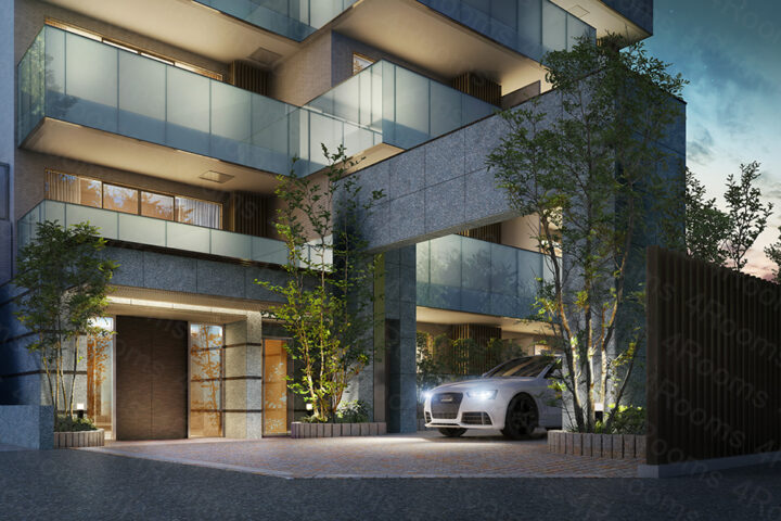 建築パース マンション アプローチ　CGパース