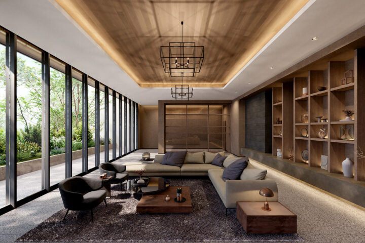 最新3Dソフトに更新しましたので「マンション_エントランスホール（ラウンジ）」の制作事例を制作しました。